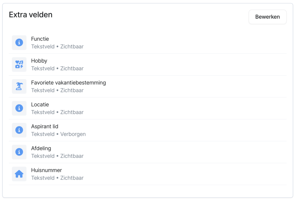 extra velden toevoegen socie